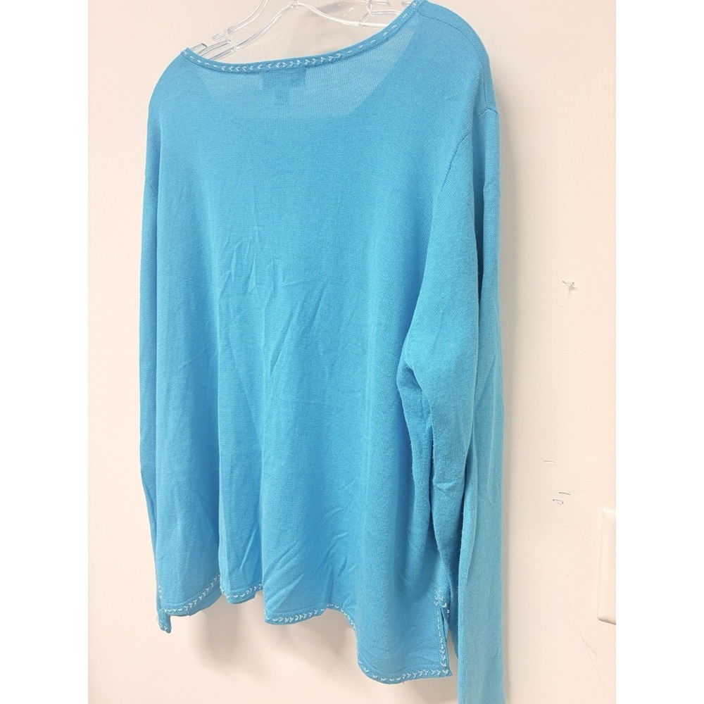 August Max Woman 3X Turquoise Blue Beaded Trim Tie Front Cardigan Sweater Plus - Picture 9 of 16